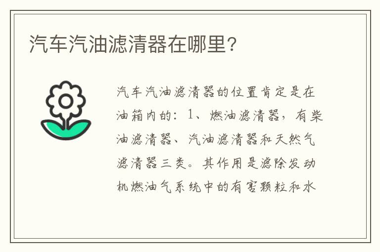 汽车汽油滤清器在哪里 汽车汽油滤清器在哪里
