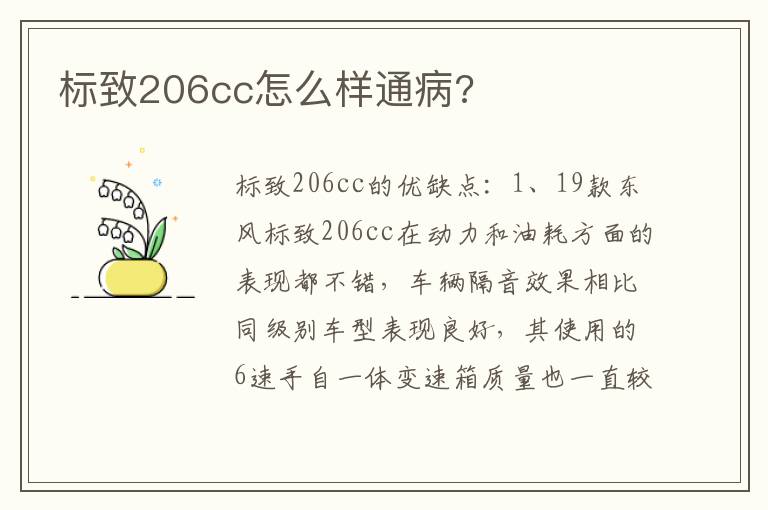 标致206cc怎么样通病 标致206cc怎么样通病