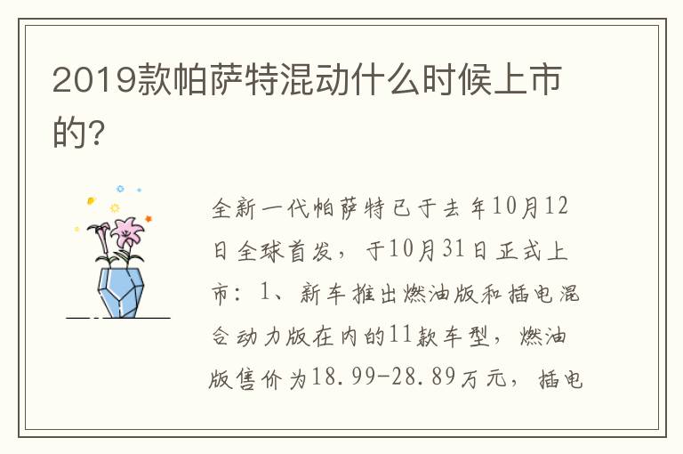 2019款帕萨特混动什么时候上市的 2019款帕萨特混动什么时候上市的