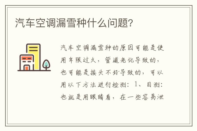 汽车空调漏雪种什么问题 汽车空调漏雪种什么问题