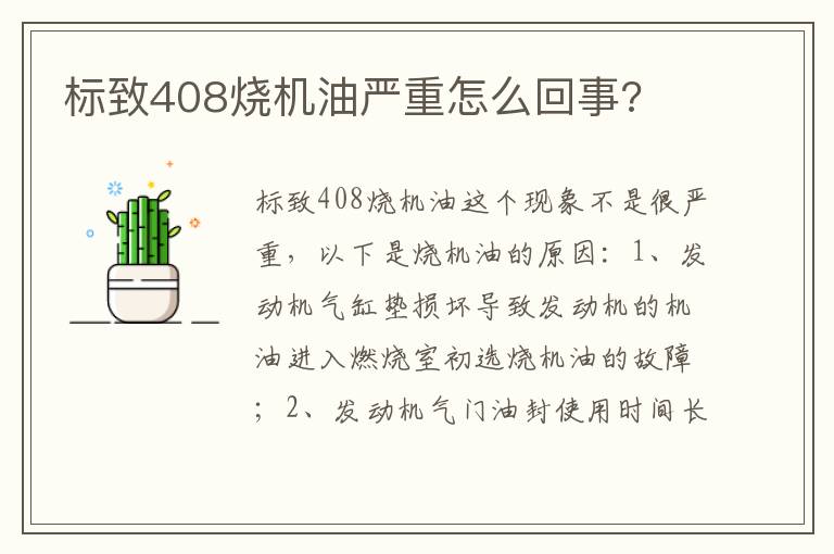 标致408烧机油严重怎么回事 标致408烧机油严重怎么回事