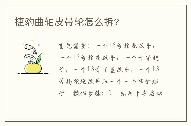 捷豹曲轴皮带轮怎么拆 捷豹曲轴皮带轮怎么拆