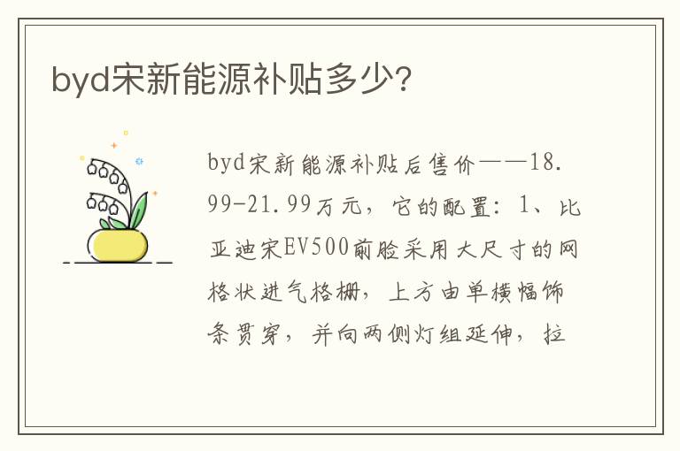 byd宋新能源补贴多少 byd宋新能源补贴多少