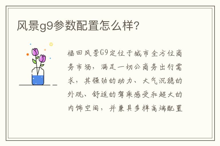 风景g9参数配置怎么样 风景g9参数配置怎么样