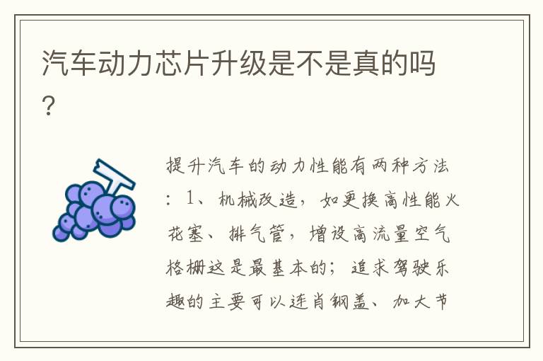 汽车动力芯片升级是不是真的吗 汽车动力芯片升级是不是真的吗