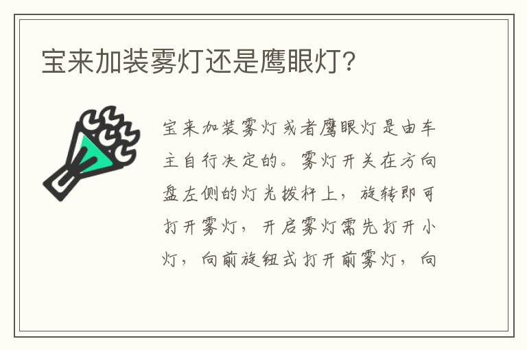 宝来加装雾灯还是鹰眼灯 宝来加装雾灯还是鹰眼灯