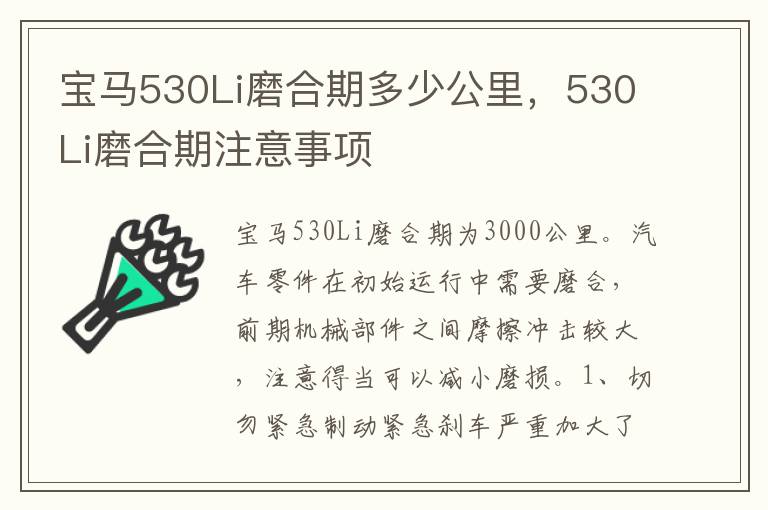 530Li磨合期注意事项 宝马530Li磨合期多少公里