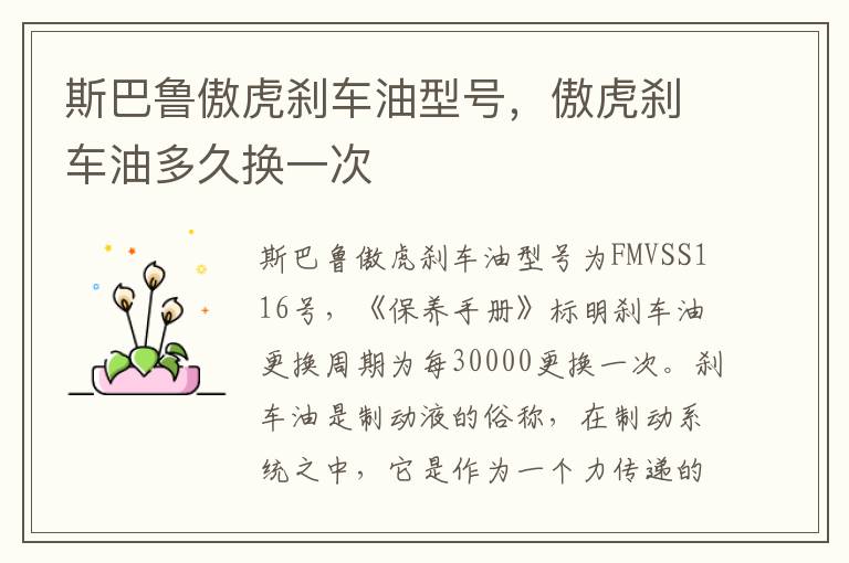 傲虎刹车油多久换一次 斯巴鲁傲虎刹车油型号