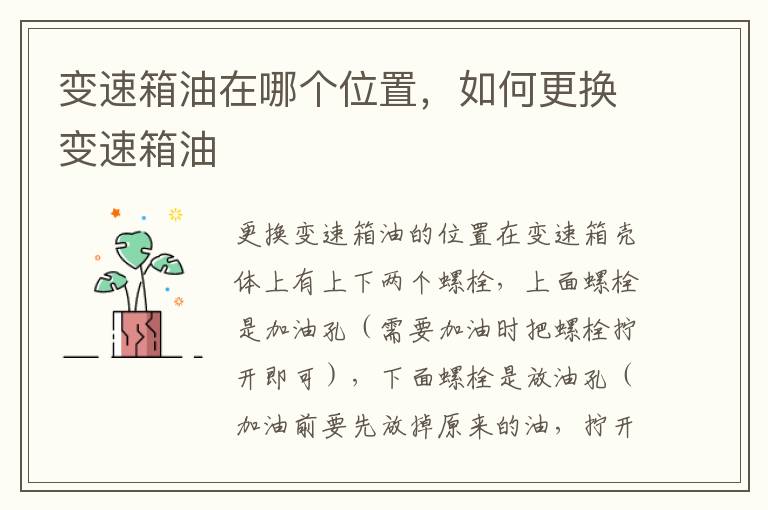 如何更换变速箱油 变速箱油在哪个位置