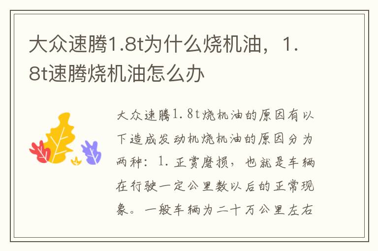 1.8t速腾烧机油怎么办 大众速腾1.8t为什么烧机油