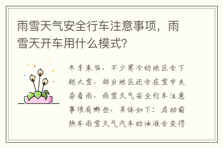 雨雪天开车用什么模式 雨雪天气安全行车注意事项
