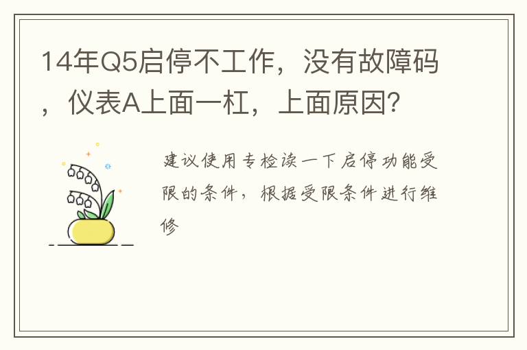 没有故障码 仪表A上面一杠 上面原因 14年Q5启停不工作