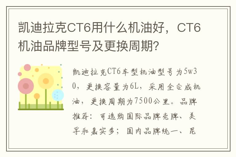 CT6机油品牌型号及更换周期 凯迪拉克CT6用什么机油好