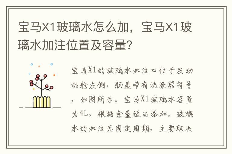 宝马X1玻璃水加注位置及容量 宝马X1玻璃水怎么加