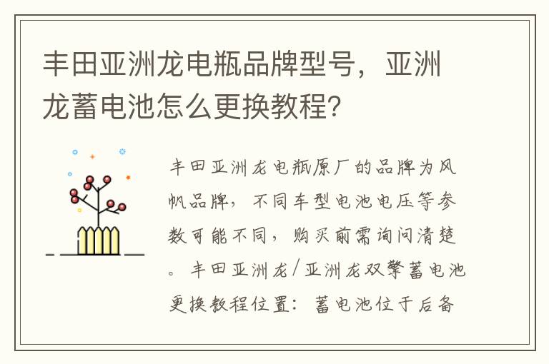 亚洲龙蓄电池怎么更换教程 丰田亚洲龙电瓶品牌型号