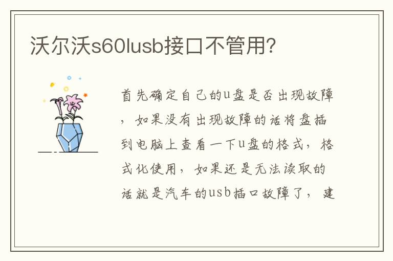 沃尔沃s60lusb接口不管用 沃尔沃s60lusb接口不管用