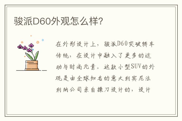 骏派D60外观怎么样 骏派D60外观怎么样