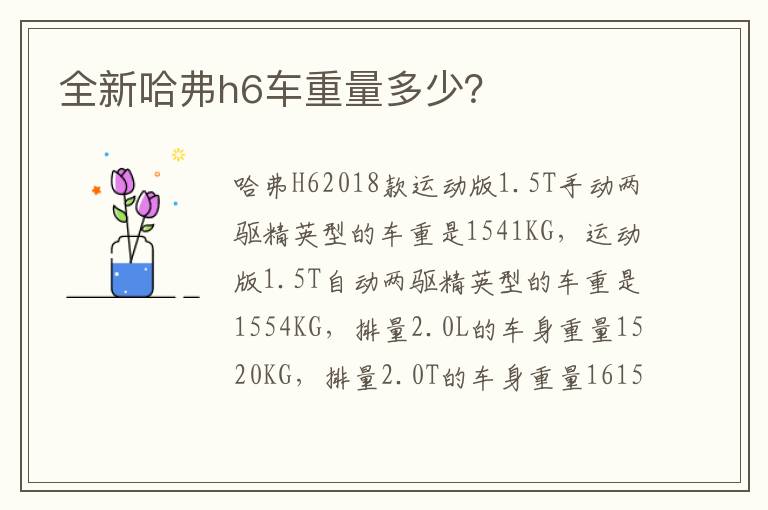 全新哈弗h6车重量多少 全新哈弗h6车重量多少