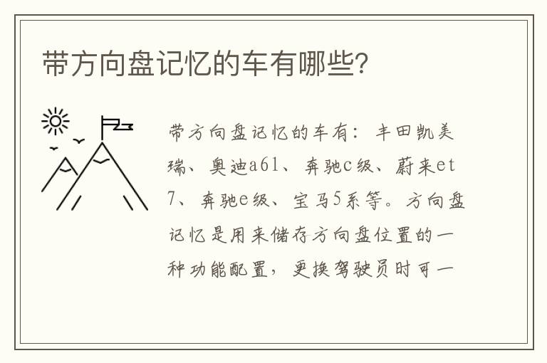 带方向盘记忆的车有哪些 带方向盘记忆的车有哪些