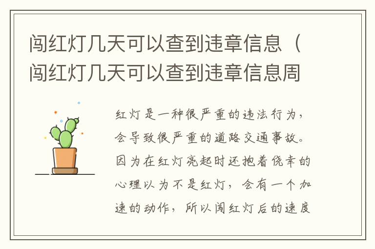 闯红灯几天可以查到违章信息周末算吗 闯红灯几天可以查到违章信息