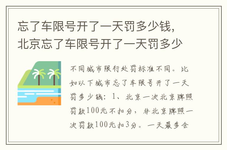 北京忘了车限号开了一天罚多少钱 忘了车限号开了一天罚多少钱