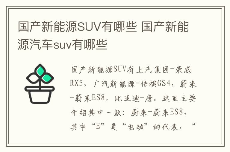 国产新能源汽车suv有哪些 国产新能源SUV有哪些