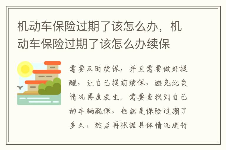 机动车保险过期了该怎么办续保 机动车保险过期了该怎么办