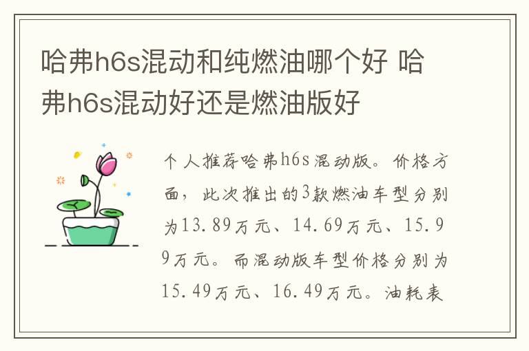 哈弗h6s混动好还是燃油版好 哈弗h6s混动和纯燃油哪个好