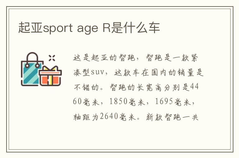 age R是什么车 起亚sport