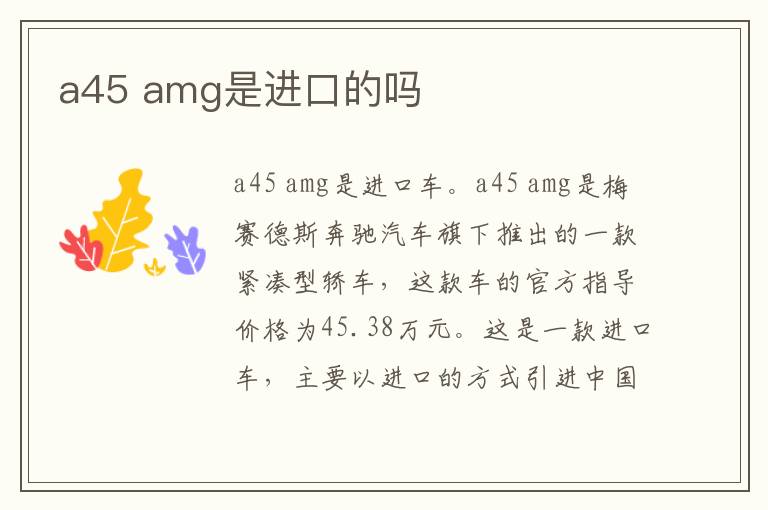 amg是进口的吗 a45