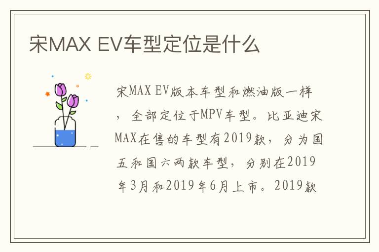 EV车型定位是什么 宋MAX