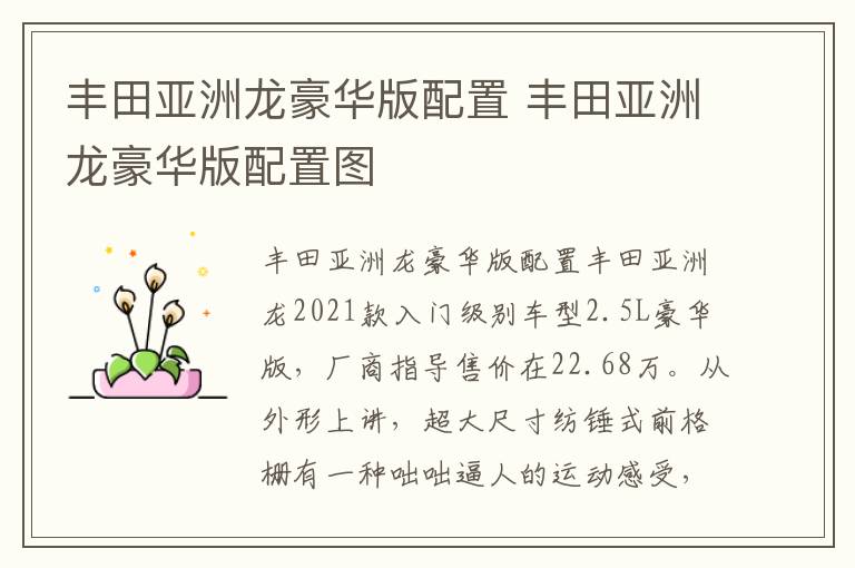 丰田亚洲龙豪华版配置图 丰田亚洲龙豪华版配置