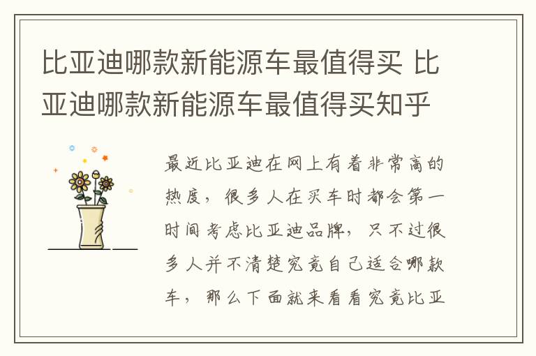 比亚迪哪款新能源车最值得买知乎 比亚迪哪款新能源车最值得买
