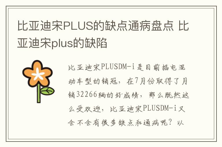 比亚迪宋plus的缺陷 比亚迪宋PLUS的缺点通病盘点