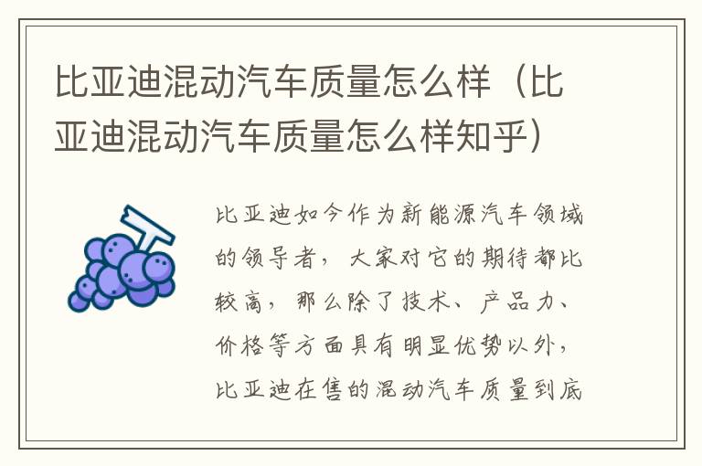 比亚迪混动汽车质量怎么样知乎 比亚迪混动汽车质量怎么样