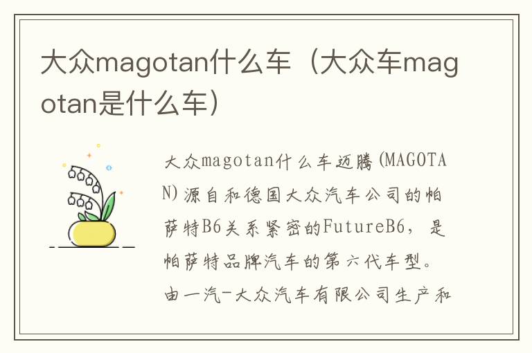 大众车magotan是什么车 大众magotan什么车