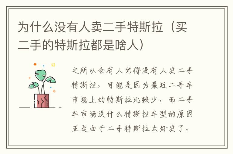 买二手的特斯拉都是啥人 为什么没有人卖二手特斯拉