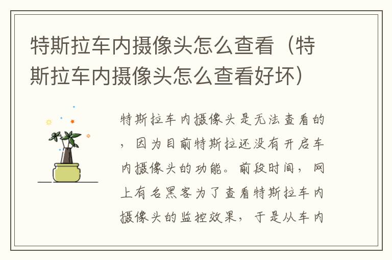 特斯拉车内摄像头怎么查看好坏 特斯拉车内摄像头怎么查看