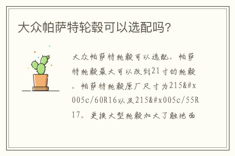 大众帕萨特轮毂可以选配吗 大众帕萨特轮毂可以选配吗