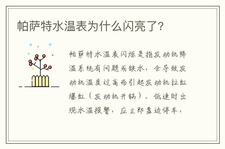 帕萨特水温表为什么闪亮了 帕萨特水温表为什么闪亮了