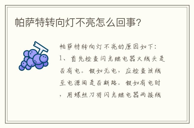 帕萨特转向灯不亮怎么回事 帕萨特转向灯不亮怎么回事