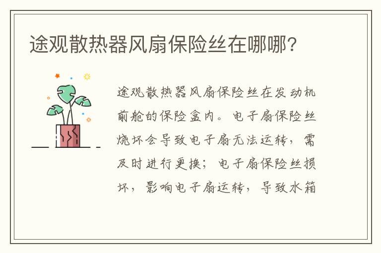 途观散热器风扇保险丝在哪哪 途观散热器风扇保险丝在哪哪