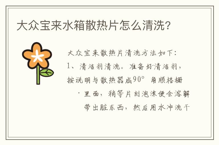 大众宝来水箱散热片怎么清洗 大众宝来水箱散热片怎么清洗