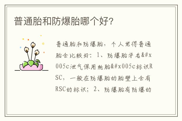 普通胎和防爆胎哪个好 普通胎和防爆胎哪个好