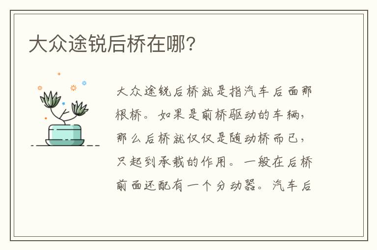 大众途锐后桥在哪 大众途锐后桥在哪