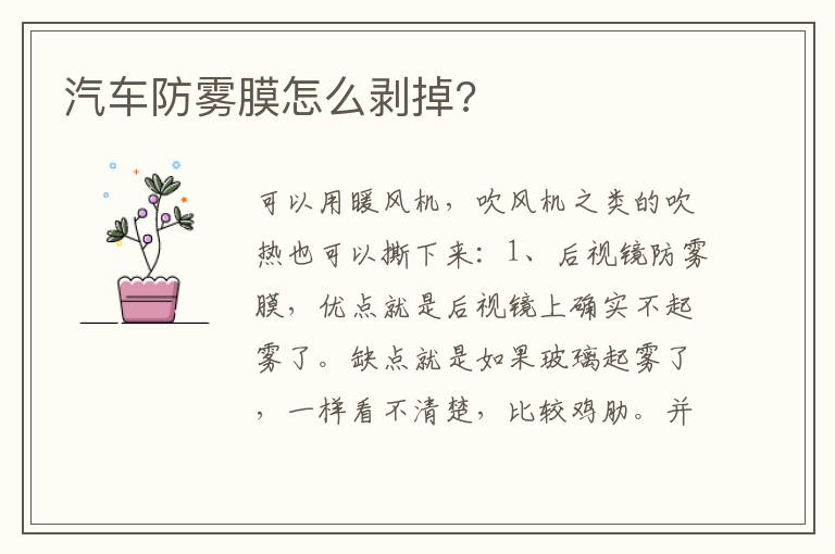 汽车防雾膜怎么剥掉 汽车防雾膜怎么剥掉