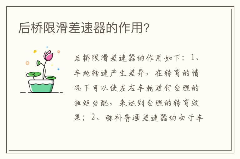 后桥限滑差速器的作用 后桥限滑差速器的作用