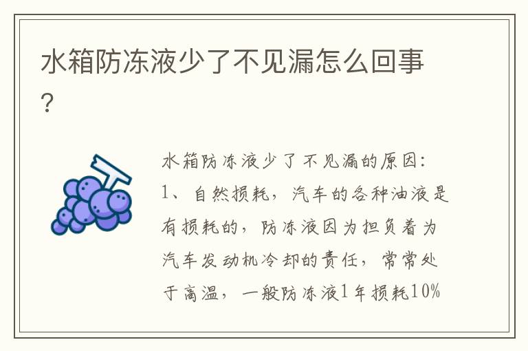 水箱防冻液少了不见漏怎么回事 水箱防冻液少了不见漏怎么回事