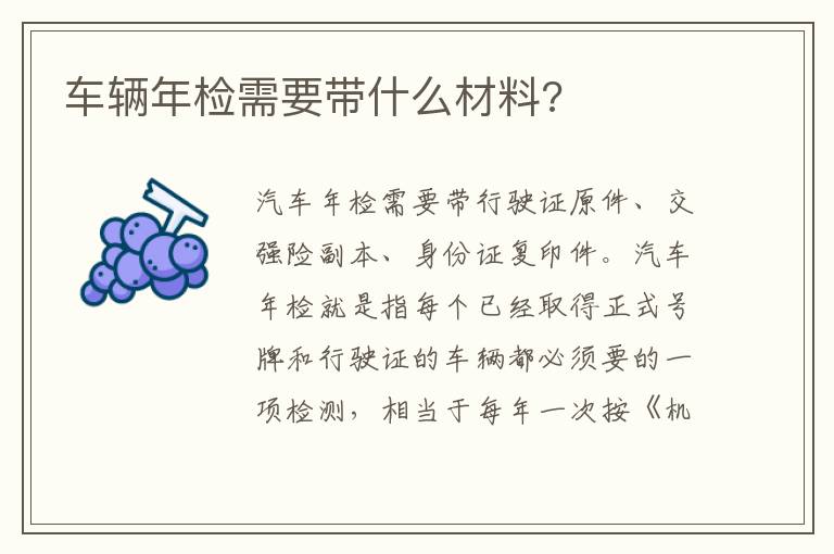 车辆年检需要带什么材料 车辆年检需要带什么材料