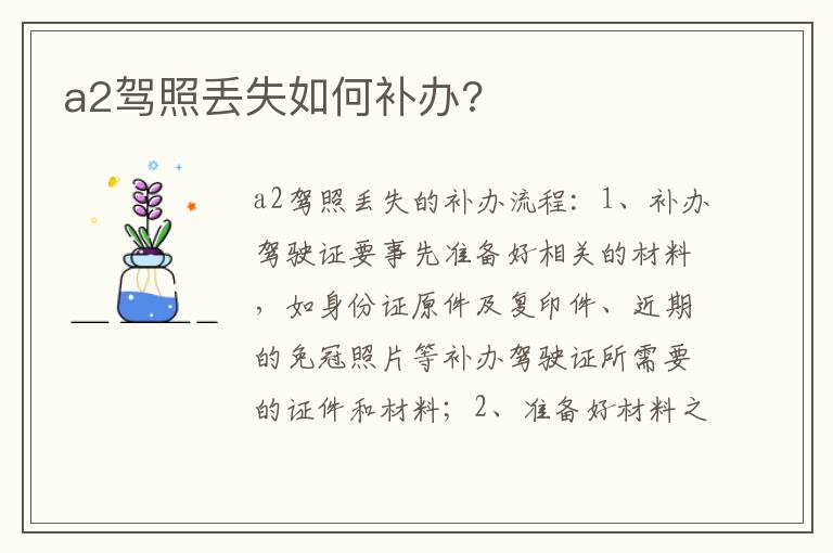 a2驾照丢失如何补办 a2驾照丢失如何补办